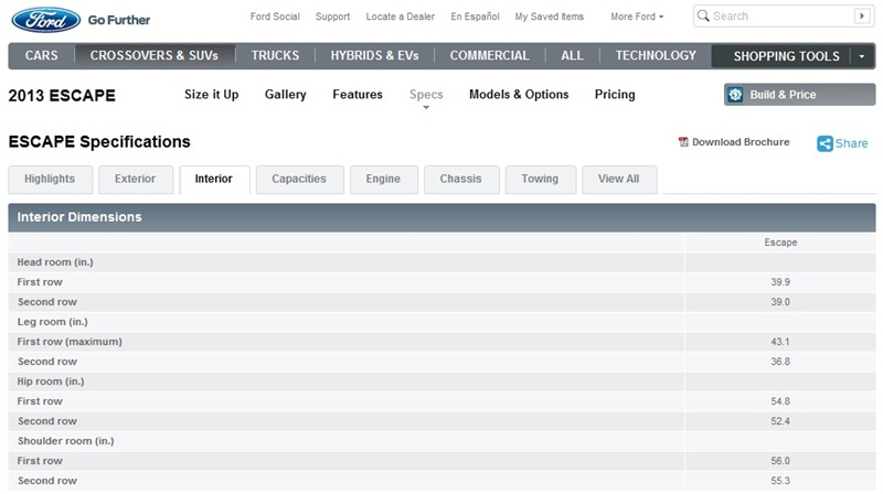 2013 Ford Escape specs on Ford.com