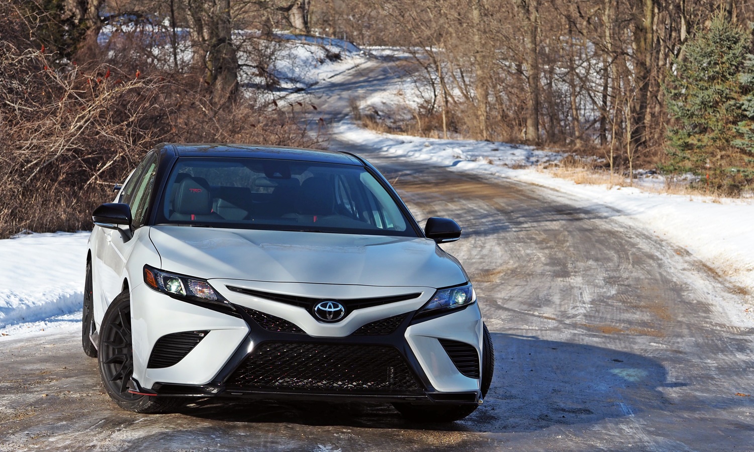 Camry Reviews: Toyota Camry TRD front view icy curves